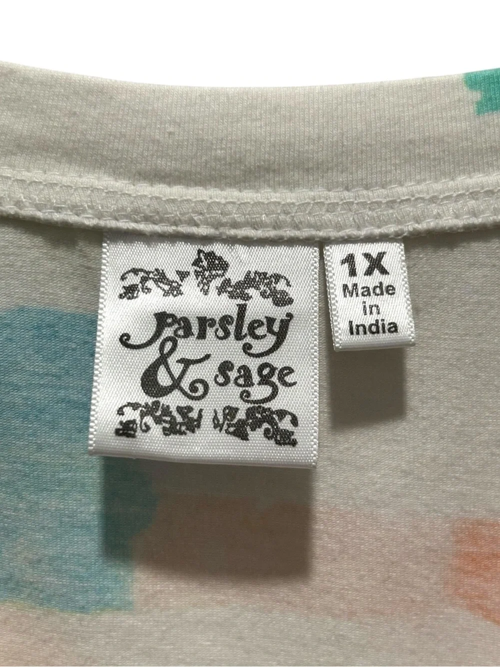 Parsley & Sage White Cotton Knit Tunic, Multicolored Geometric Design - Size 1X